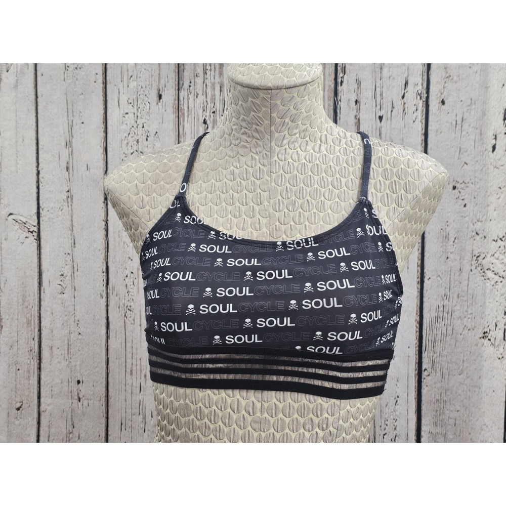 SoulCycle Womens S/M Black White Athletic Cross-Strap Sports Bra Workout Gym EUC